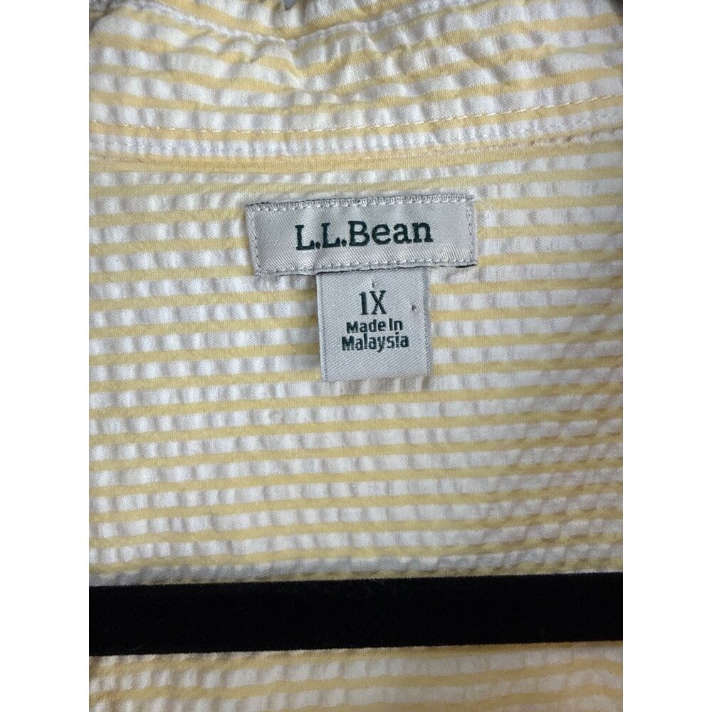L.L. Bean Womens IX Yellow/White Striped Button-Down Seersucker Shirt  Cotton - Picture 2 of 7